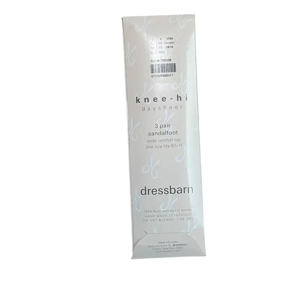 Dressbarn Pantyhose Women's Fits 8.5-11 Knee-Hi Day Sheer Sandal Foot 3 Pack/ 3